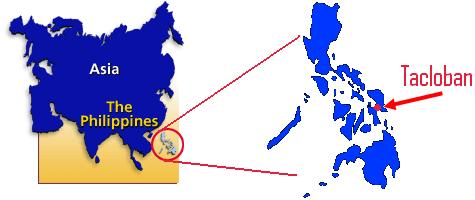 Philippines Map, noting Tacloban