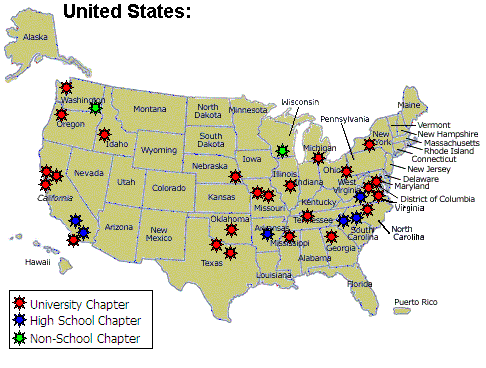USA Map Showing IDEA Club Chapter Locations